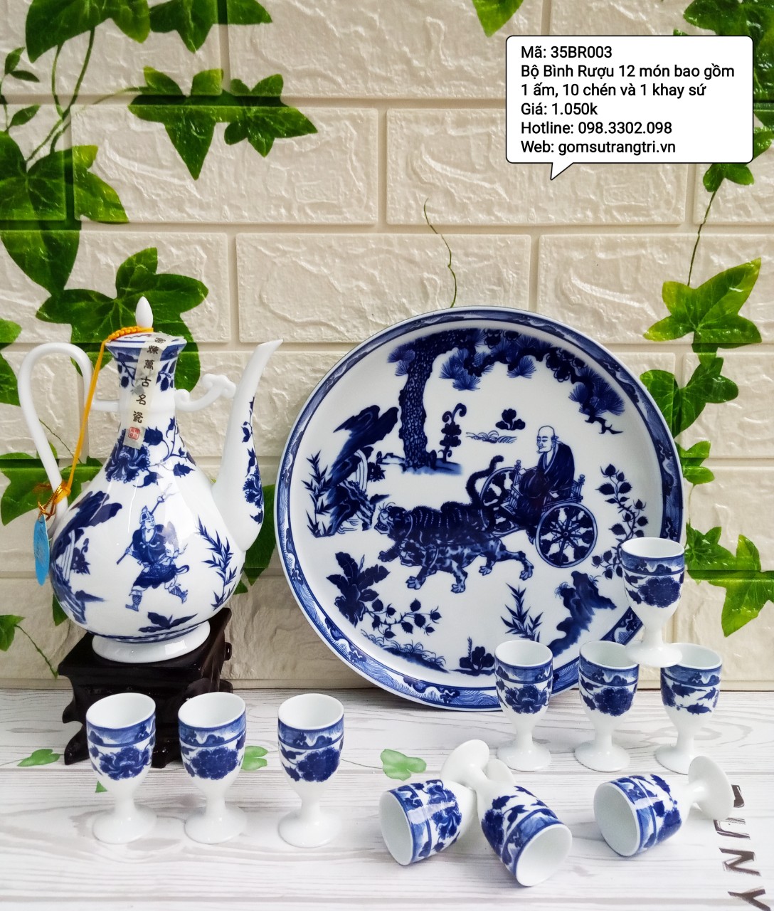 Bộ bình rót rượu kèm khay sứ gồm 12 món